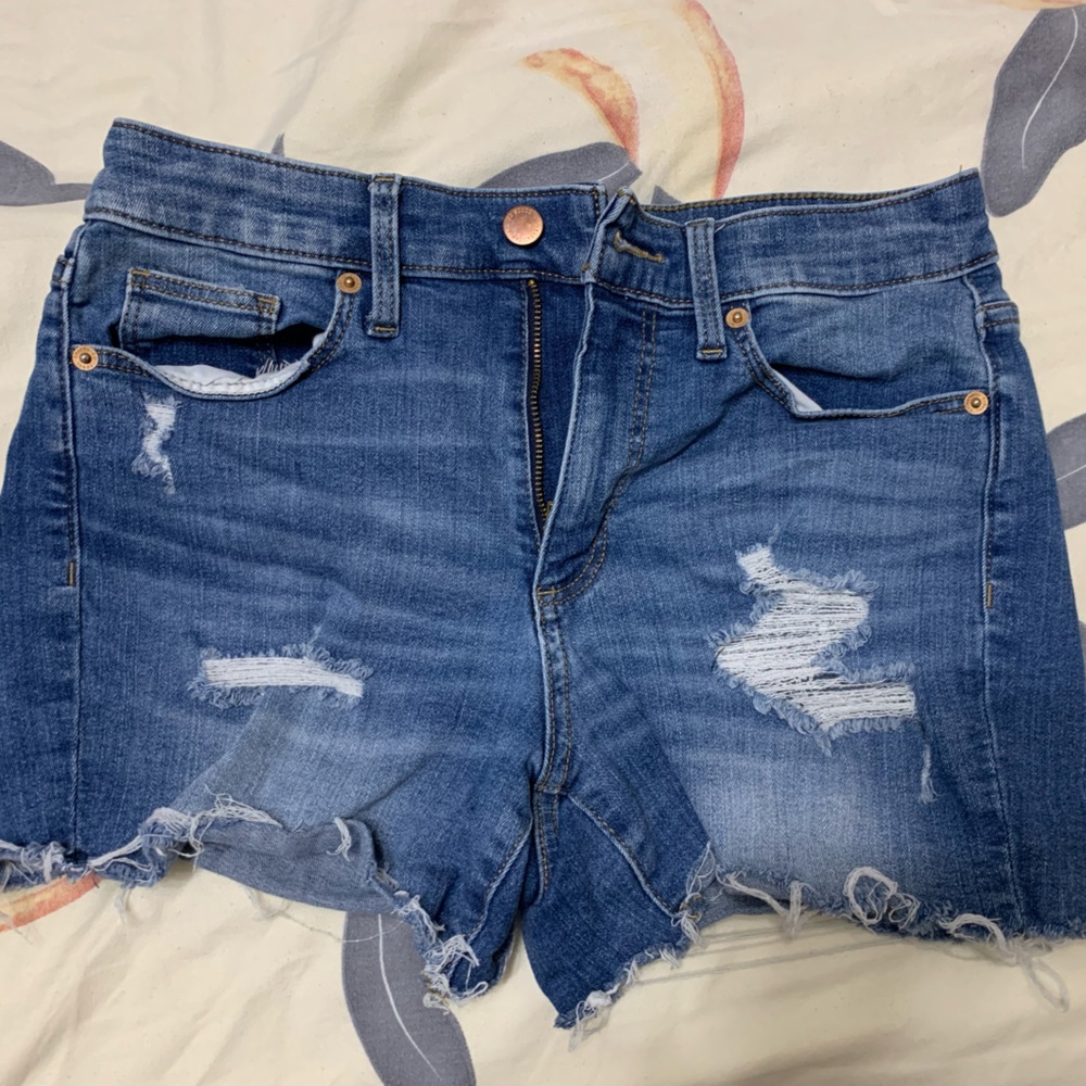 High rise midi ripped blue Jean shirts